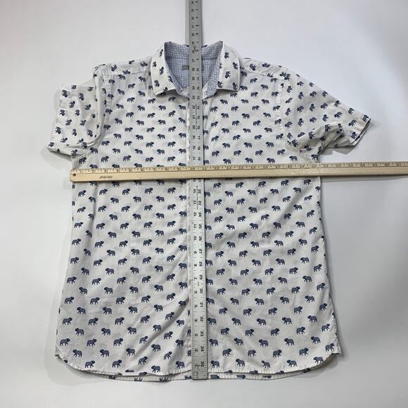 Ted Baker Shirt Mens 4 White Blue Allover Elephant Printed Cotton Short Sleeve - Picture 5 of 10